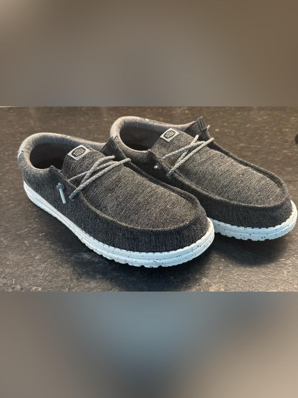 Men’s Hey Dude Charcoal Gray Woven Slip-On Loafers, Size 12 - Picture 2 of 7